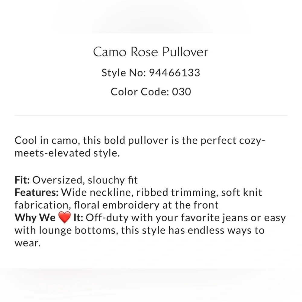 Free People Camo Rose Pullover Sweater NWT